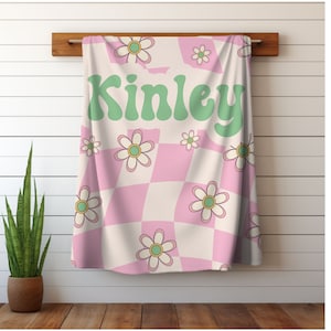 Personalized Retro Blanket Gift Personalized Blanket Check Teen Retro Room Decor Blanket Vacation Travel Blanket Gift Customized Name Throw
