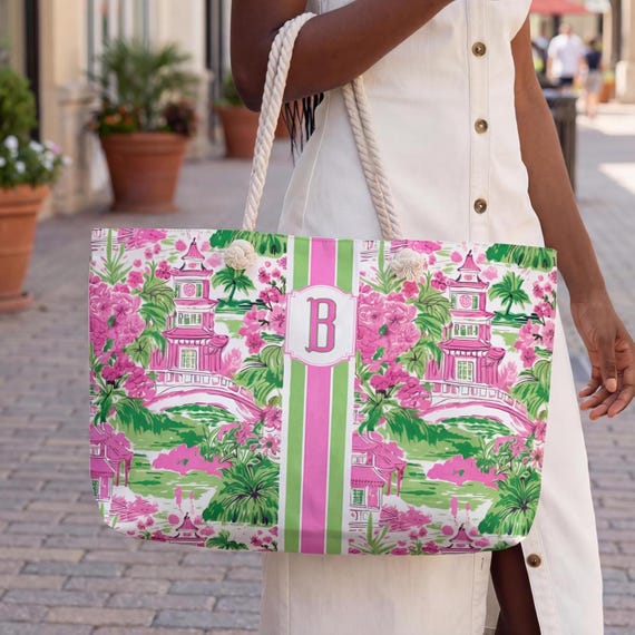 Personalized Mahjong Tote Pagoda Print Mahj Preppy Tote Bag Mahjong Rack Bag Mahj Ong Carry All Gift For Mahjong Game Gift Mom Birthday Mahj
