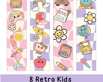 Teacher Printable School Bookmark Bundle Teacher Classroom Bookmark For Kids Stocking Stuffer Bookmark Retro Back To School Kid Bookmark