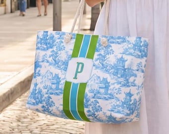Monogram Mahjong Tote Bag Pagoda Print Initial Tote Chinoiserie Mahjong Rack Bag Mahj Gift For Mom Mahjong Christmas Gift For Mahjong Lover