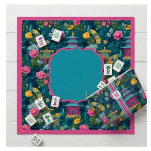 Square Felt Surface Mat Mahjong Table Pad Noise Reduction Gaming Material Non Slip Backing Tile Protector Peacock Pagoda Design Teal Turquoise Playing Area Pink Flowers Scalloped Edge 31 Inch Game Accessory Decorative Pattern Asian Inspired Peacock Pagoda Pattern Mat Mahjong Table Gaming Surface Teal Turquoise Design Pad Noise Reduction Felt Material Non Slip Backing Tile Protection Square Playing Area Pink Flowers Scalloped Edge 31 Inch Game Accessory Decorative Asian Style
