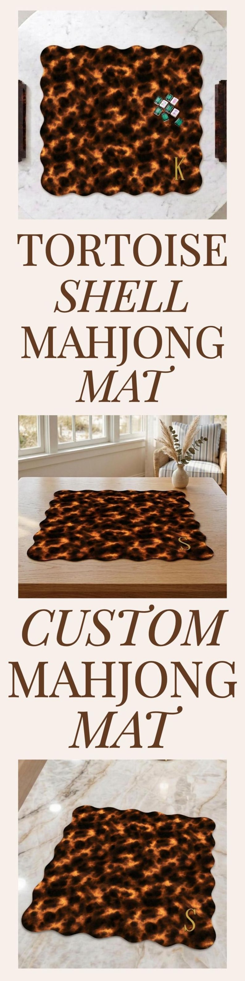 Sköldpaddstryck Mahjongmatta Elegant Mahj-dekoration Designermatta med vågig kant Brusreducerande bordsskydd Unik Mahjong-presentidé bild 9