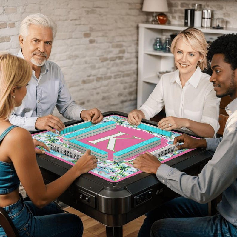 Personalized Mahjong Mat Palm Beach Mahjongg Table Mat Custom Initial Mahj Ong Table Cover Mahj Birthday Gift For Daughter Mahj Ongg Mat image 5