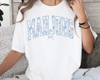 Comfort Colors Mahjong Chinoiserie Shirt Blue Toile Mahjong Tee Mahjong Game Night Tshirt Mahjong Gift Grandmillenial Mahjong Blue Floral
