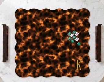 Tapete de Mahjong con estampado de caparazón de tortuga, elegante decoración para Mahjong, tapete de diseño con borde festoneado, reducción de ruido, protección de mesa, idea de regalo única para Mahjong
