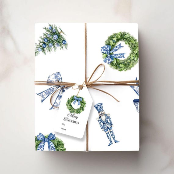 Christmas Nutcracker Gift Wrap Toile Nutcracker Wrapping Paper Christmas Luxury Wrap Paper Roll Toile Bow Wrap Gift Holiday Toile Christmas