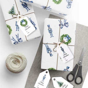 Printable Christmas Gift Tag Instant Download Nutcracker Blue Chinoiserie Matching Gift Wrap Gift Tag Christmas Hang Tag Xmas Gift Tag Print