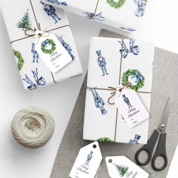 Printable Christmas Gift Tag Instant Download Nutcracker Blue Chinoiserie Matching Gift Wrap Gift Tag Christmas Hang Tag Xmas Gift Tag Print