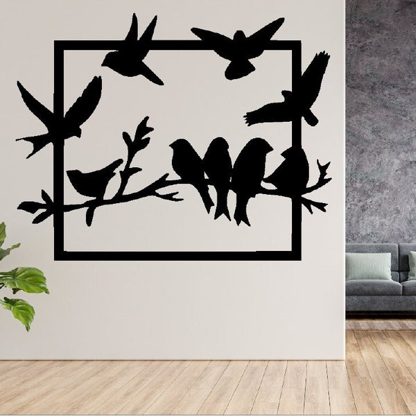 Metal Birds and Tree Branch Wall Art Decor, Dxf Digital Download, Wooden Wall Art, Office Decor, Home Decor, Housewarming, Gift for him, her