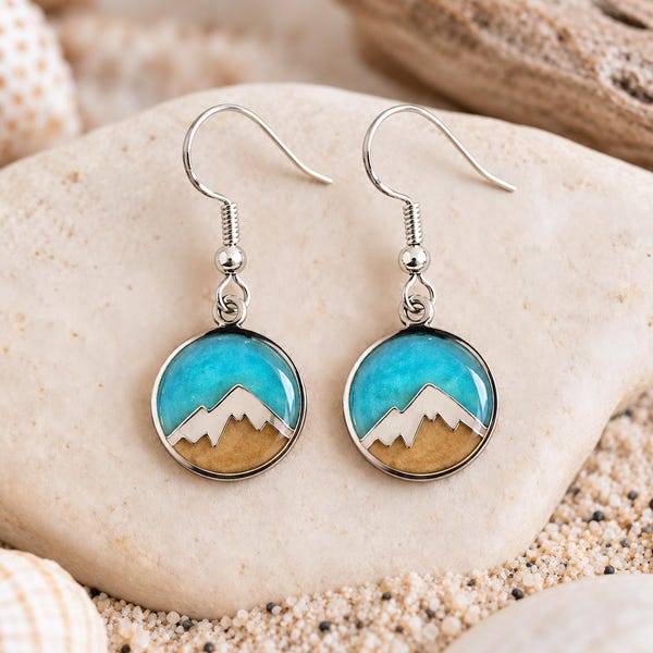 Mountain Dangle Earrings, Colorful Resin Landscape, Hiking Jewelry, Nature Lover Gift