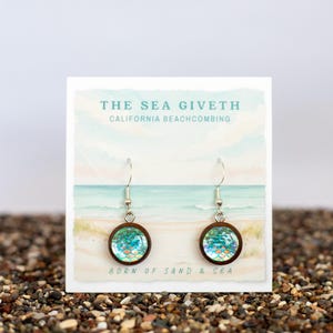 Blue Mermaid Scale Earrings, Resin Wood Dangle Earrings, Ocean Jewelry, Sterling Silver Hooks, Beach Mermaid Gift for Her