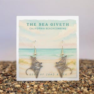 Manta Ray Earrings, Devil Ray Fish, Stainless Steel Jewelry, Ocean Animal Earrings, Marine Life, Minimalist Coastal, Sterling Silver Hooks