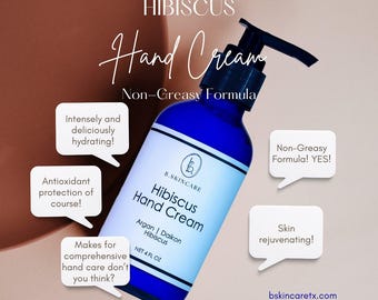 Hibiscus Hand Cream - Natural Non-Greasy Hand Cream with Argan, Daikon Extract, and Hibiscus