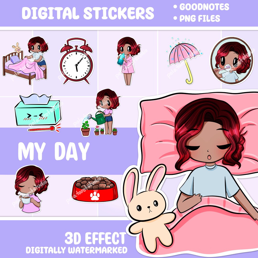 Relaxation Stickers Journal Stickers Lydia Maroon Hair Medium Skin ...