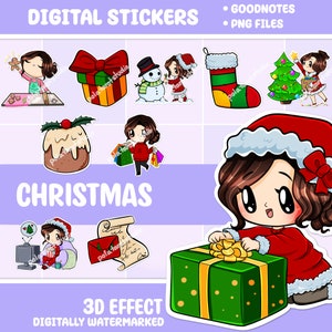 Christmas stickers kawaii girl ( Maria | Vanilla skin | Brown hair ) Holiday sticker | Kawaii stickers | Onenote stickers | Digital download