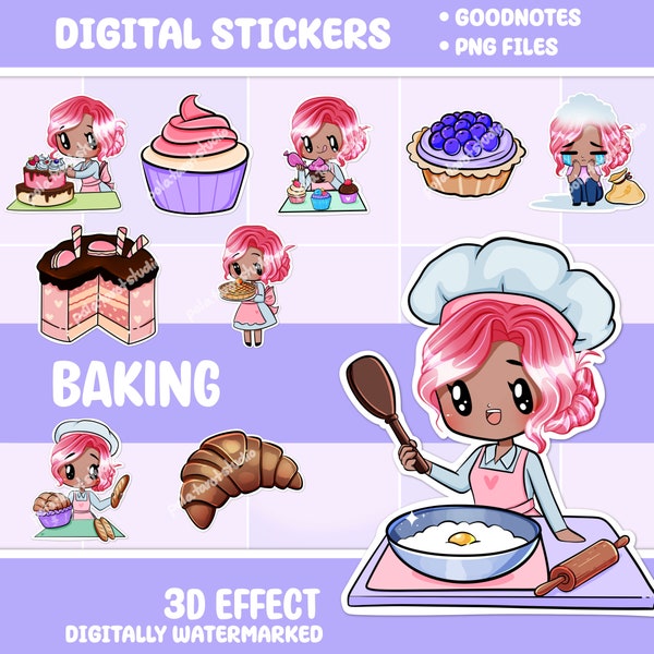 Goodnotes sticker  Functional stickers ( Megan | Pink hair | Medium skin ) Cozy stickers | Collection | Elements | Precropped stickers