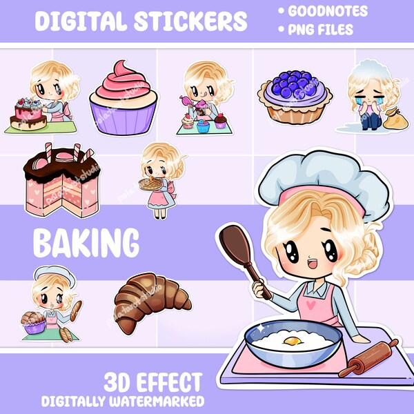 Baking planner Foodie stickers ( Julia | Blonde hair | Vanilla skin ) Noteshelf stickers | Holiday stickers | Kawaii stickers | Ipad sticker