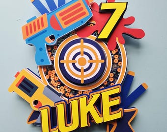 Nerf Birthday Cake Topper - Shaker with Target & Blaster