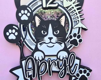 Personalized Cat Shaker Cake Topper | Custom Name Kitten Birthday Decor