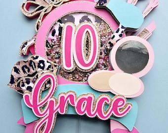 Custom Beauty Cake Topper - Pink Leopard Makeup Theme