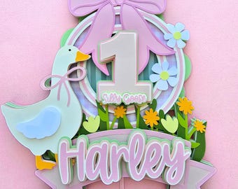 Silly Goose First Birthday Cake Topper | Personalized Pastel Party Decor