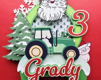 Christmas Farm Cake Topper | Tractor Santa, Winter Birthday
