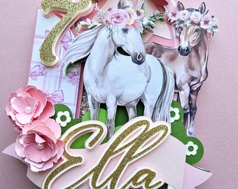 Personalized Horse Birthday Cake Topper: Floral Shaker, Custom Name
