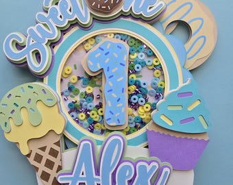 Sweet One 1st Birthday Cake Topper: Donut, Ice Cream, & Personalized Name