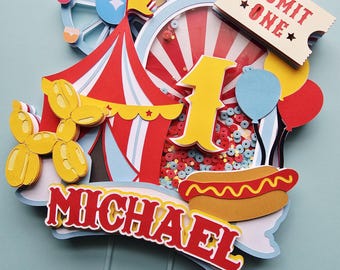 Personalized Carnival Cake Topper: 3D Shaker, Ferris Wheel, Circus Theme