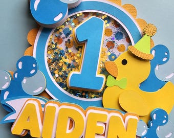 Rubber Ducky 1st Birthday Cake Topper : Personalized Shaker Decoration