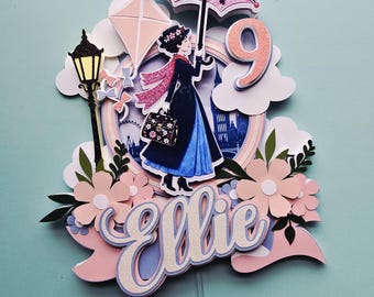 Layered Cardstock Cake Topper – Whimsical Nanny, London Theme, Birthday Party Decoration