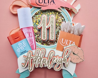 Beauty Store–Inspired Shaker Cake Topper | Custom Name & Age | Makeup Birthday Décor