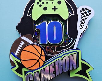 Gamer Sports Birthday Cake Topper | Personalized Shaker Topper