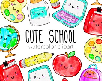 Kawaii-Schul-Clipart-Set: Niedliche Kawaii-Grafiken (Kommerzielle Nutzung)