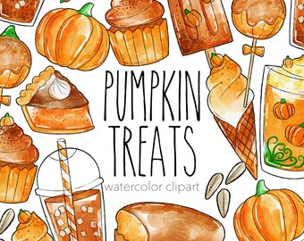 pumpkin treats watercolor clipart set 300 DPI transparent background colorful clipart