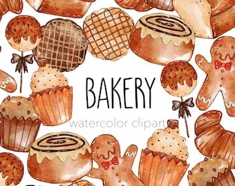 Conjunto de imagens clipart para uso comercial com tema de padaria, 300 DPI, fundo transparente.