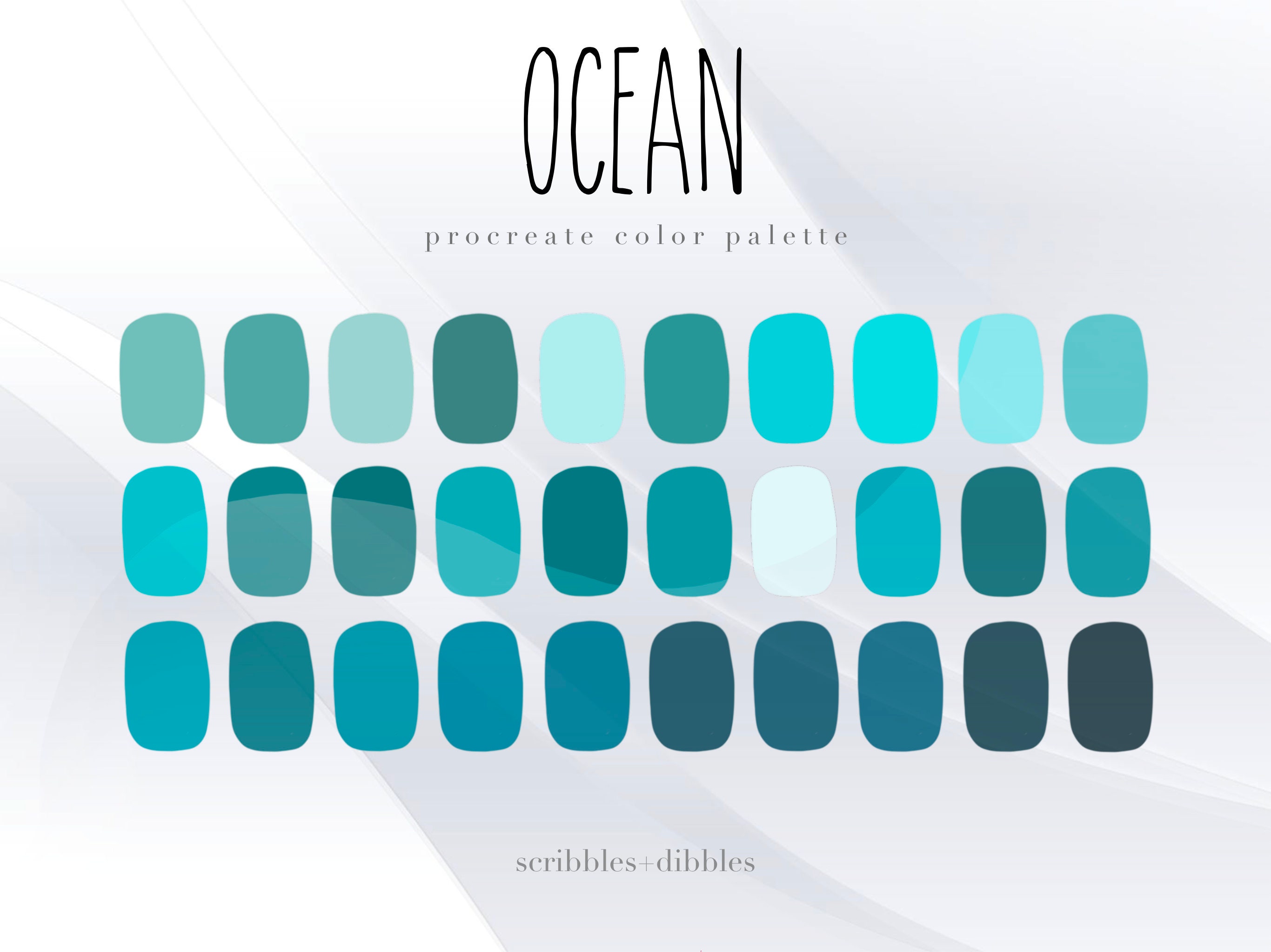 Paleta de colores Ocean para Procreate – 30 muestras azules y tonos marinos seleccionados