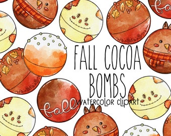 Clipart de bombes de cacao d'automne à usage commercial, fond transparent 300 DPI