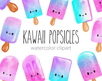 Commercial Use Kawaii Popsicles clipart set 300 DPI transparent background colorful popsicle clipart