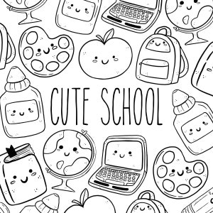 Kommerzielle Nutzung Kawaii Schule Umrisse Clipart-Set 300 DPI transparenten Hintergrund