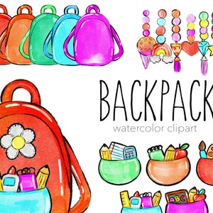 50 School Bag Clipart, Travel Digital Illustrations PNG, Cute