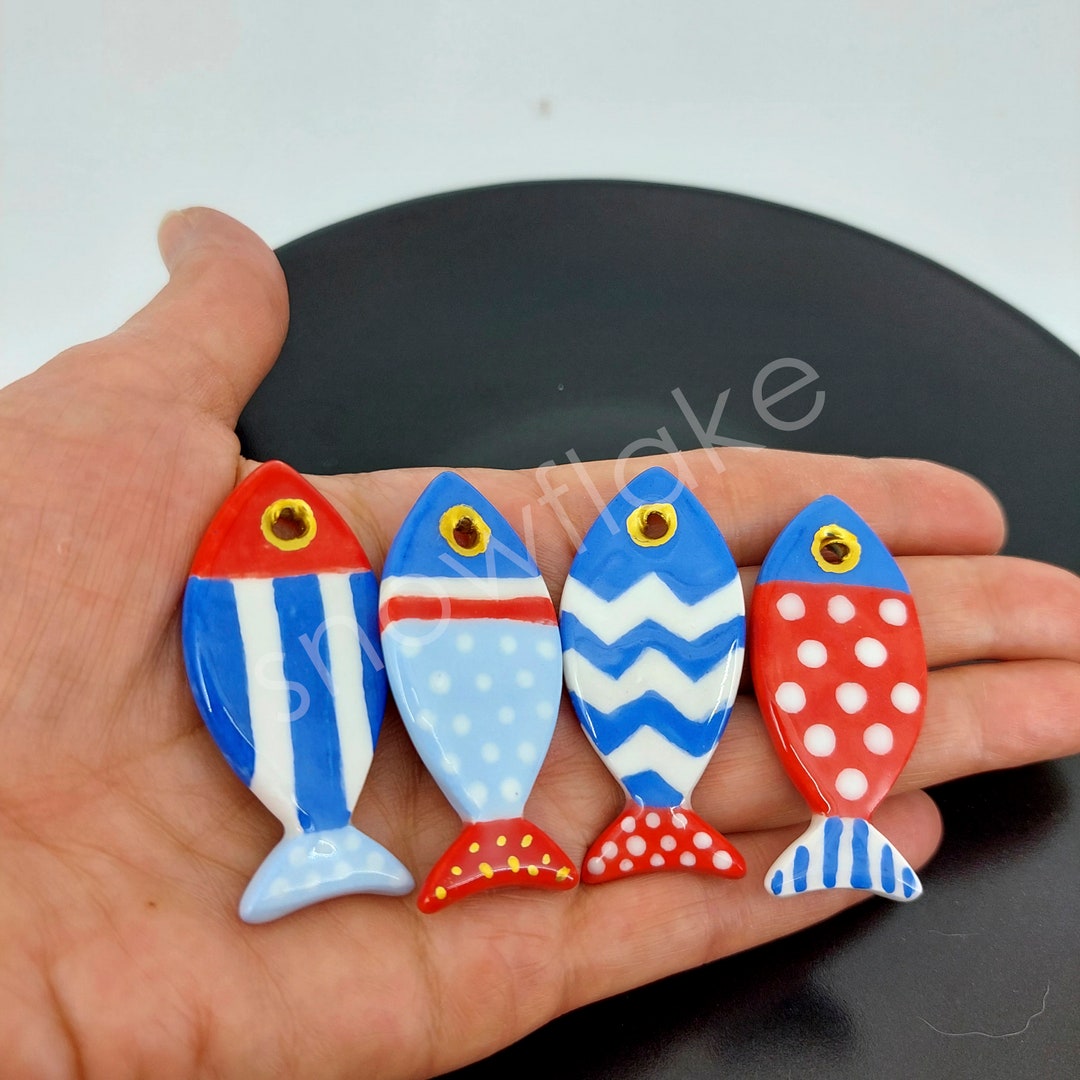 Ceramic Fish Beads, Ceramic Beads Handmade, Ceramic Pendant, Hand