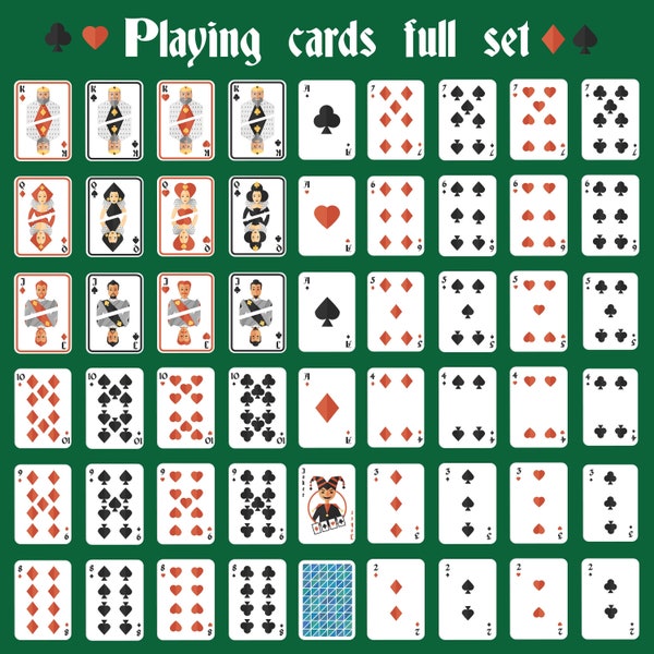 Printable Playing Cards Full Set, Special Design Poker Cards, Print and Play, Cricut Design Cut File SVG + PNG + JPEG + Ai + Eps
