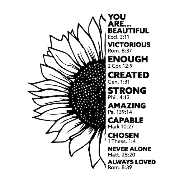 You Are Beautiful, Victorious, Enough, Created, Strong, Amazing, Capable, Chosen, Never Alone, Loved, Cricut Cut File SVG + PNG + JPEG + GiF