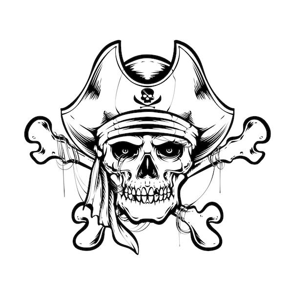 Pirate Skull Vector, Layered Cricut Design Cut File SVG + PNG + JPEG + Ai + Eps Clip Art & Image Files