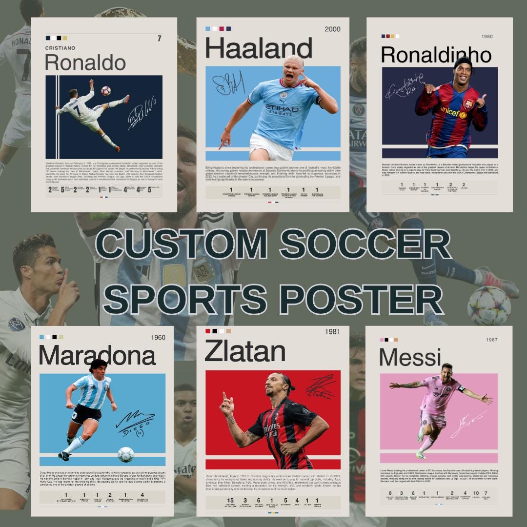 Custom Soccer Sports Poster Soccer Player Poster Soccer Gifts Jersey ...
