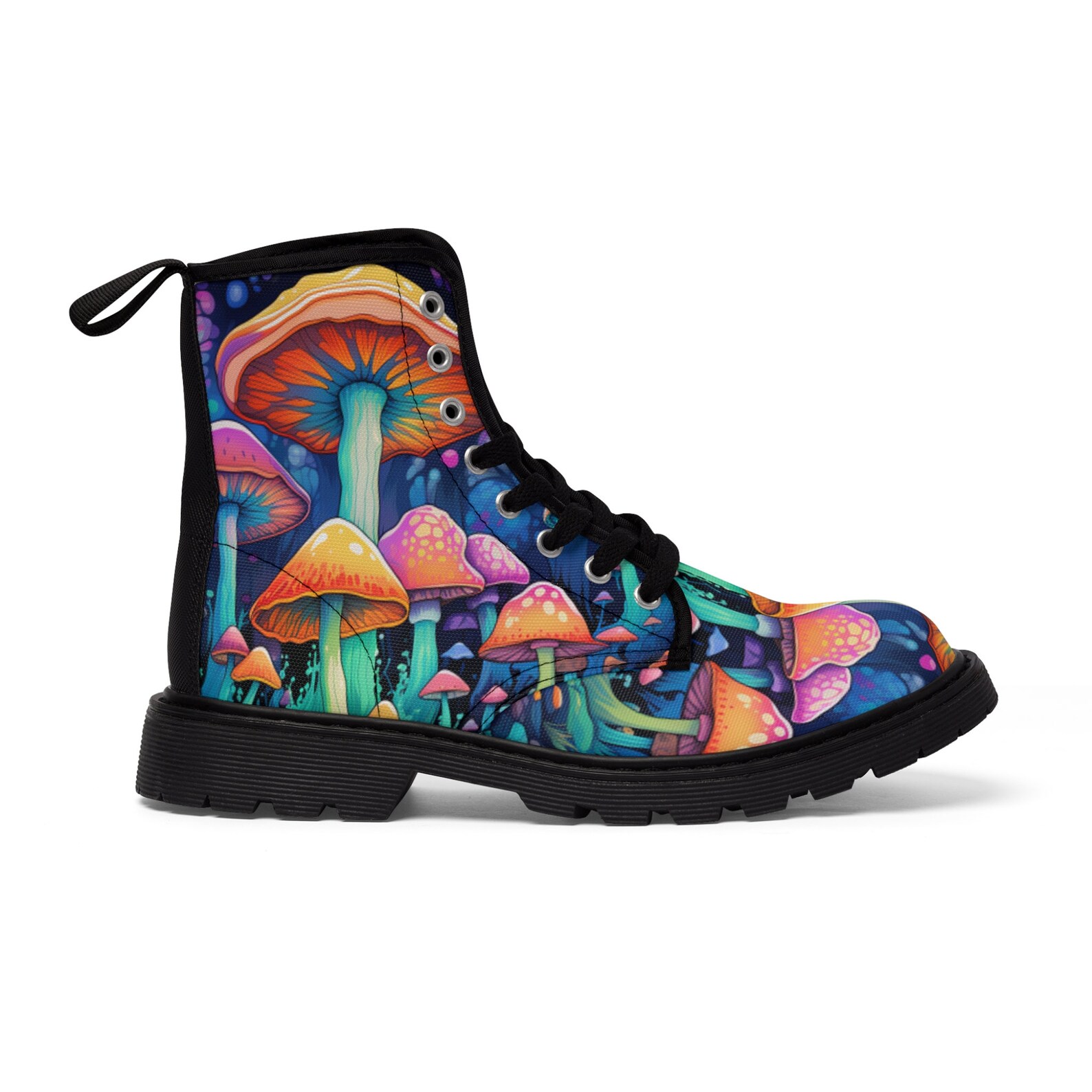 Psychedelic Boots Trippy Mushroom Combat Boots Magic Mushroom Rave
