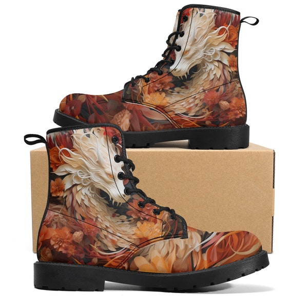 Bottines florales en cuir dragon - design dragon artisanal - chaussures en cuir uniques - bottes artistiques pour femmes - chaussures dragon personnalisées