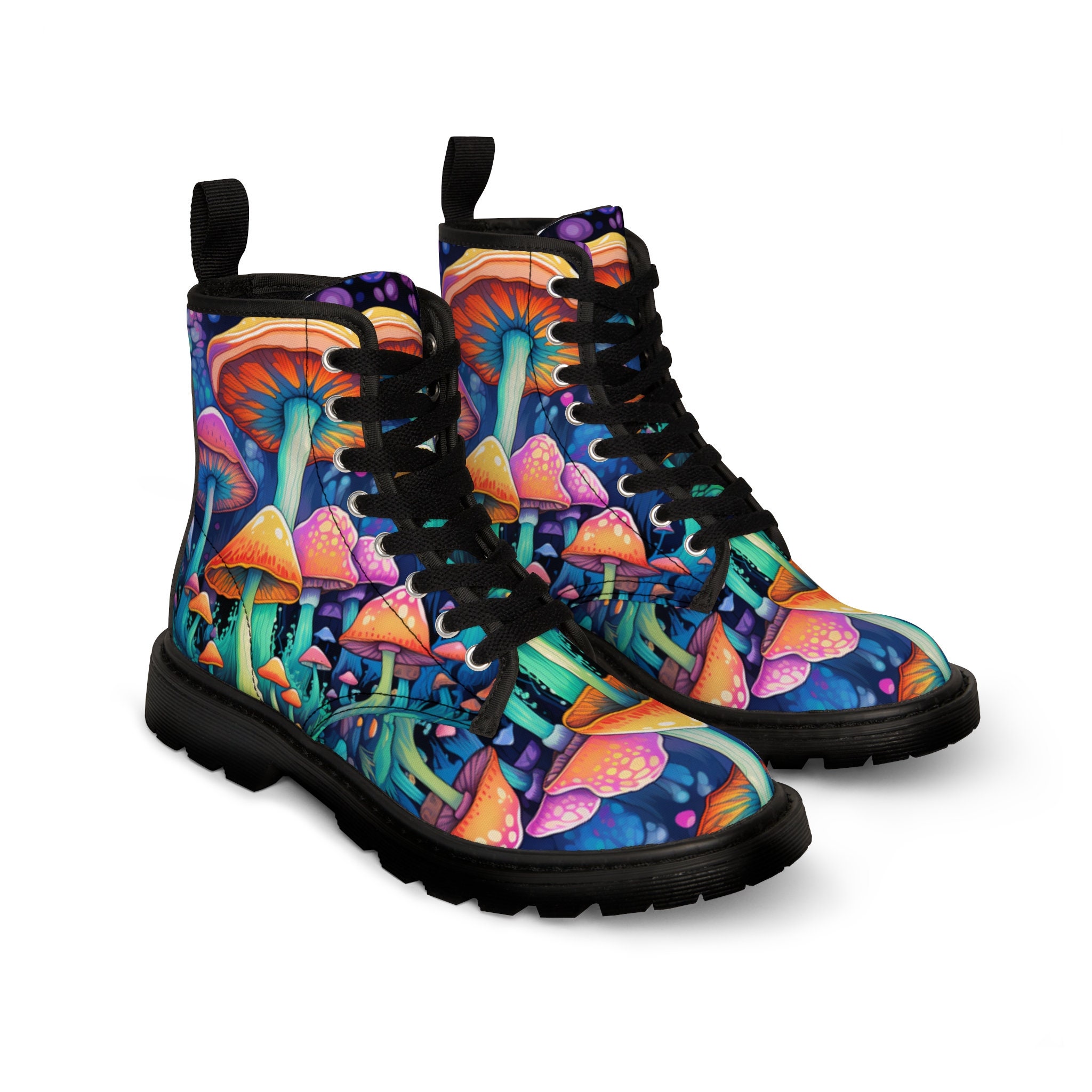 Psychedelic Boots Trippy Mushroom Combat Boots Magic Mushroom Rave