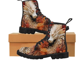 Enchanted Dragon Blossom Cottagecore Combat Boots - Handcrafted and Whimsical